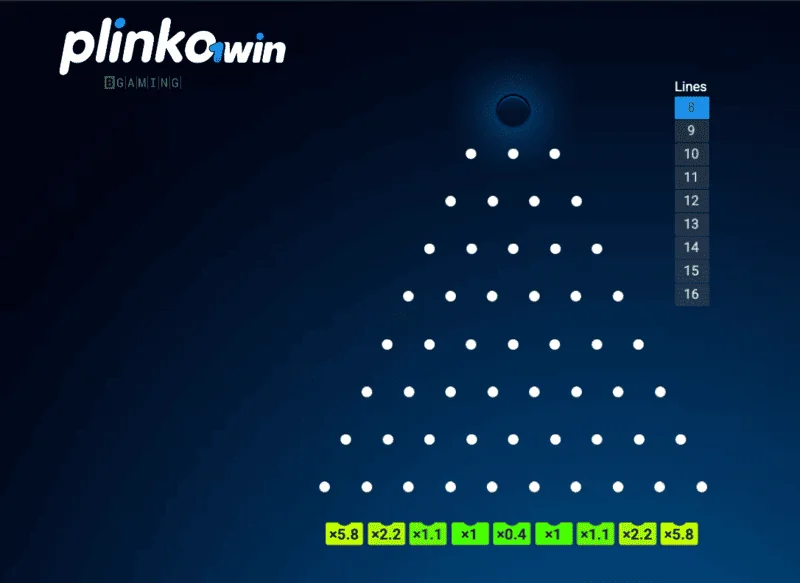 Plinko 1win o‘yini interfeysi