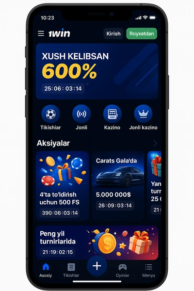 1Win mobil ilovasi ekrani
