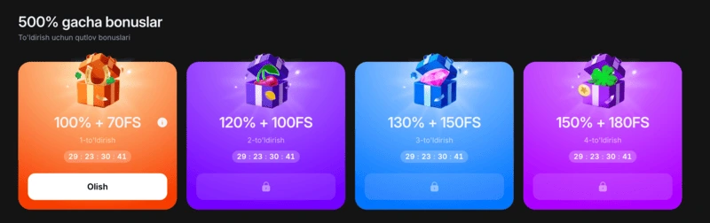 1win bonus paketlari 500% gacha, freespinlar bilan